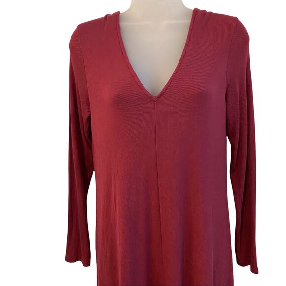 LA Relaxed Small Dress Long Sleeve Vneck Maroon Bodycon Stretch - Picture 5 of 10